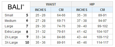 Bali Briefs Size Chart