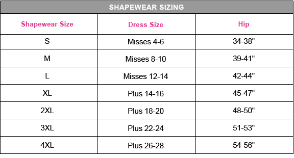 Maidenform Shapewear Size Chart